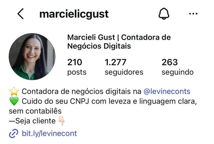 Topo do perfil de Marcieli Gust no Instagram
