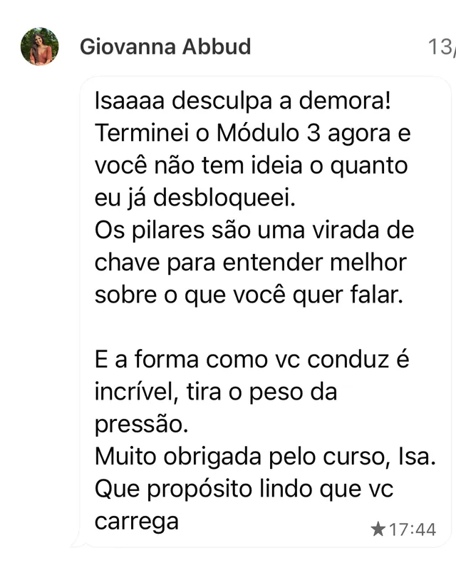 Print de mensagem de aluna