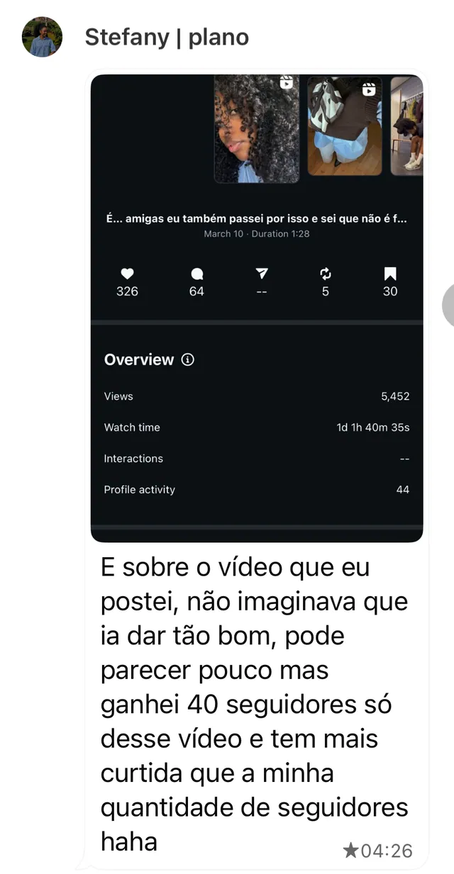 Print de mensagem de aluna