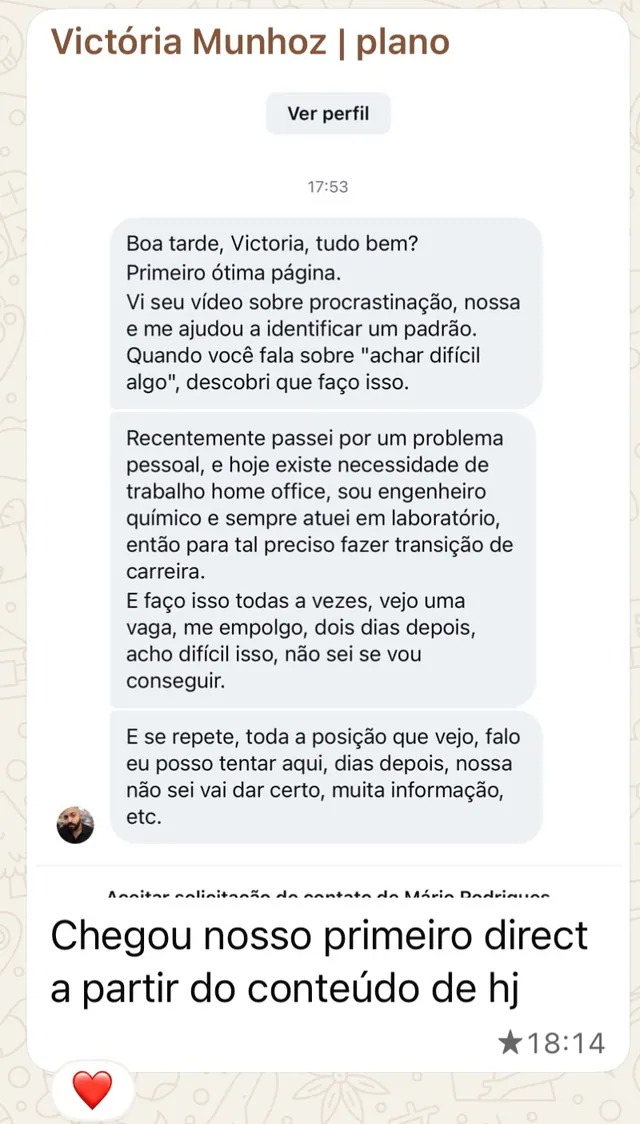 Print de mensagem de aluna