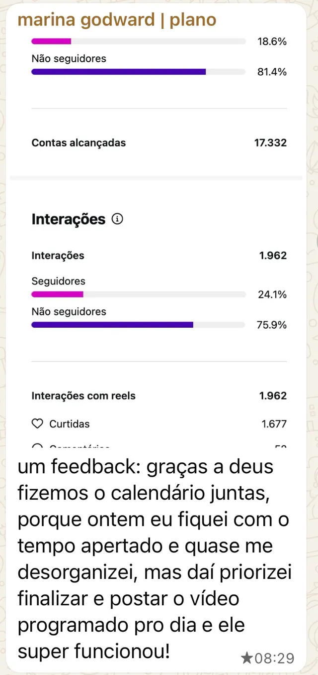 Print de mensagem de aluna
